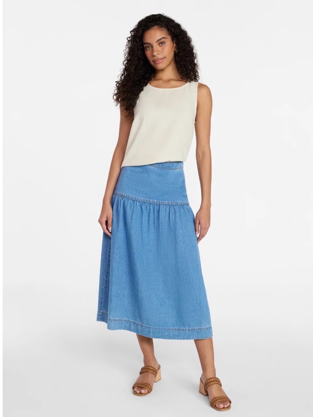 NWT Time and Tru Light Blue Denim Midi Skirt - Picture 2 of 6